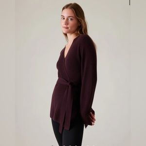 Athleta Alpine Wrap Sweater (Spiced Cabernet), cashmere blend